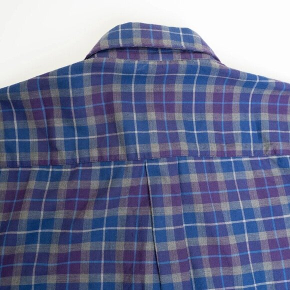 Peter Millar Button Down Ledson Autumn Soft Cotton Sport Shirt Check Blue Purple - Picture 11 of 11